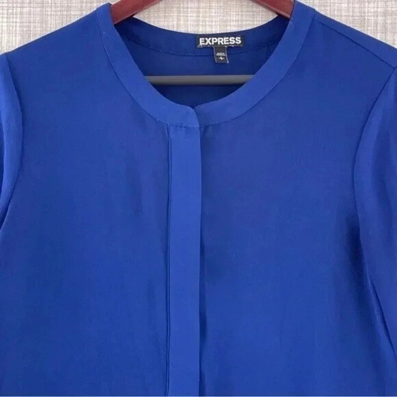 Express 3/4 Sleeve 1/2 zip blue chiffon Blouse women's SP 8727/b - Picture 3 of 9